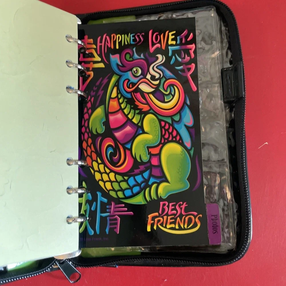 LISA FRANK DRAGON HAPPINESS LOVE Planner Organizer Zippered BEST FRIENDS Vintage